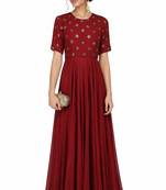 Maroon  georgette half sleeve embroidered gown