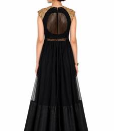 Black net cap sleeve embroidered gown