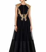 Black net cap sleeve embroidered gown