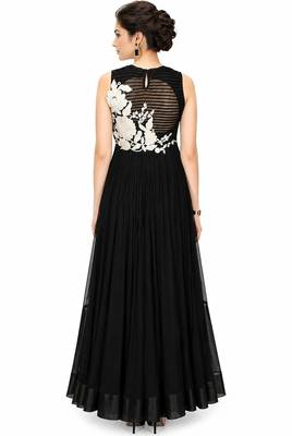 Black georgette sleevless embroidered gown 2