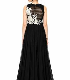 Black georgette sleevless embroidered gown