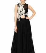 Black georgette sleevless embroidered gown