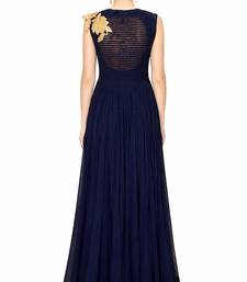 Navy blue georgette sleevless embroidered gown