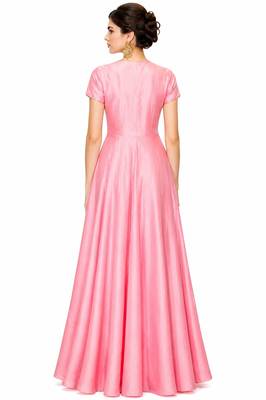 Pink silk short sleeve embroidered gown 1
