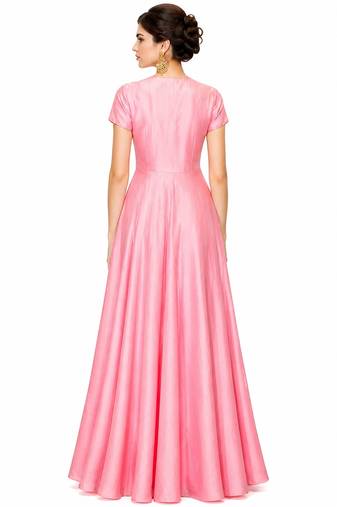 Pink silk short sleeve embroidered gown