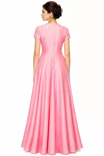 Pink silk short sleeve embroidered gown