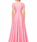 Pink silk short sleeve embroidered gown