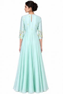 Light blue crape silk 3/4th sleeve embroidered gown 2