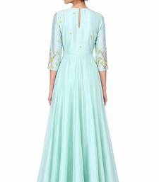 Light blue crape silk 3/4th sleeve embroidered gown