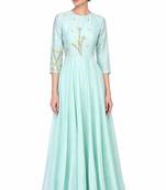 Light blue crape silk 3/4th sleeve embroidered gown