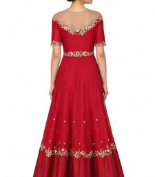 Red georgette short sleeve embroidered gown