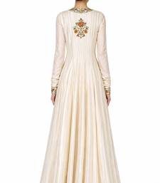 Off-white silk long sleeve embroidered gown