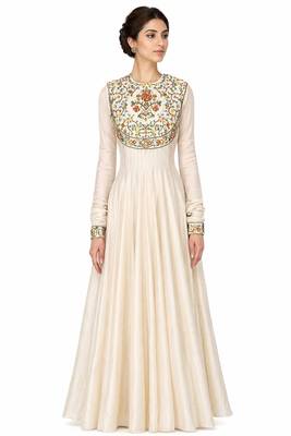 Off-white silk long sleeve embroidered gown 1