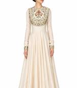 Off-white silk long sleeve embroidered gown