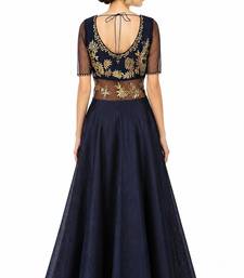 Navy blue silk half sleeve embroidered gown