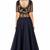 Navy blue silk half sleeve embroidered gown
