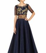 Navy blue silk half sleeve embroidered gown