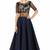 Navy blue silk half sleeve embroidered gown