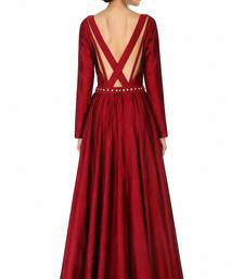 Maroon  silk full sleeve embroidered gown