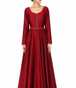 Maroon  silk full sleeve embroidered gown