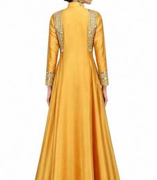 Mustard silk full sleeve embroidered gown