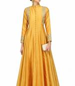 Mustard silk full sleeve embroidered gown