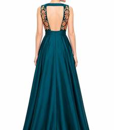 Teal blue tafta silk sleevless embroidered gown