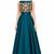 Teal blue tafta silk sleevless embroidered gown