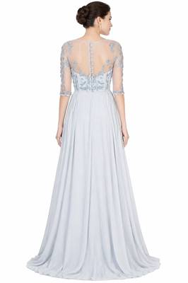 Powder blue georgette half sleeve embroidered gown 2