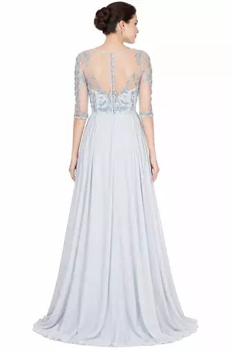 Powder blue georgette half sleeve embroidered gown