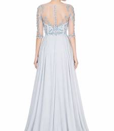 Powder blue georgette half sleeve embroidered gown