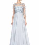 Powder blue georgette half sleeve embroidered gown