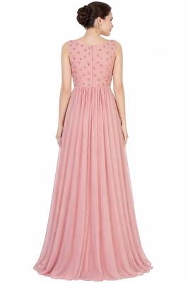 Pink georgette sleevless embroidered gown 2