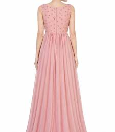 Pink georgette sleevless embroidered gown