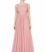 Pink georgette sleevless embroidered gown