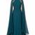 Teal georgette cape sleeve embroidered gown