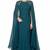 Teal georgette cape sleeve embroidered gown