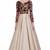Beige silk full sleeve embroidered gown