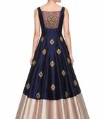 Navy blue silk sleevless embroidered gown