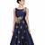 Navy blue silk sleevless embroidered gown