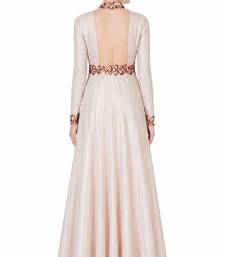 Beige crape silk full sleeve embroidered gown