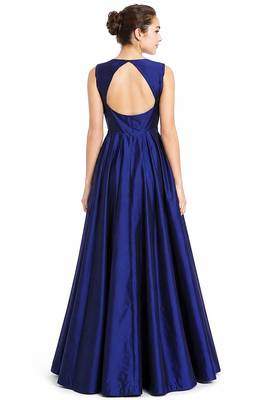 Navy blue silk sleevless embroidered gown 2