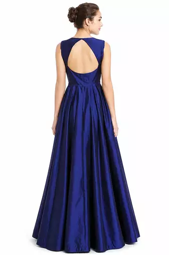 Navy blue silk sleevless embroidered gown