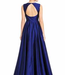 Navy blue silk sleevless embroidered gown