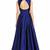 Navy blue silk sleevless embroidered gown