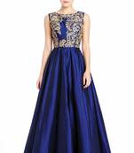 Navy blue silk sleevless embroidered gown