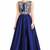 Navy blue silk sleevless embroidered gown