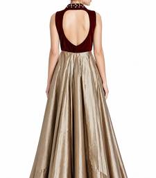 Golden silk sleevless embroidered gown