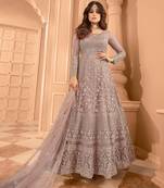 Mauve embroidered net anarkali suit