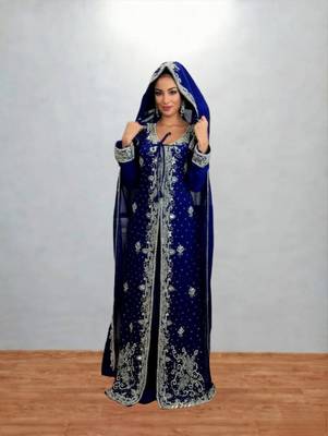 Royal Blue Silver Embroidered Moroccan Kaftan 1